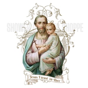 St. Joseph with Jesus  Catholic Digital Print Download - Catholic Clipart Graphics-Year of St. Joseph -Saint Joseph Shower of Roses Shoppe