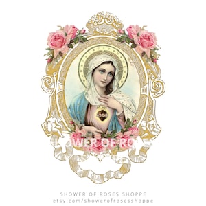 Maagd Maria digitale download - katholieke afdrukbare | Maagd Maria afbeelding | Onbevlekt hart van Maria clipart-religieuze afdrukbare