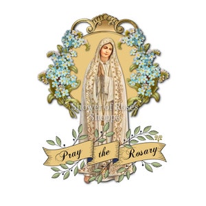 Virgin Mary - Lady of Fatima - Rosary Floral INSTANT Download PNG, Catholic Digital Print - 5x7 - Clipart - Crafting - Holy Cards -Art