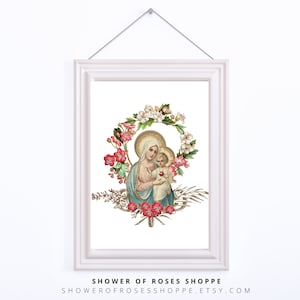 Virgin Mary Jesus Catholic Digital Print - Catholic Clipart - Catholic Graphics - Catholic Printable- Shower of Roses Shoppe