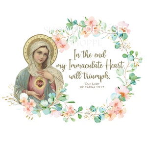 Onbevlekt hart van Maria digitale download - katholieke afdrukbare | Maagd Maria afbeelding | Maagd Maria Clipart - Fatima Quote - Fatima Clipart