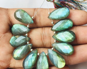 20x10 MM Rarest Green Flashy labradorite Handmade Polish, 10 Pieces Labradorite Briolette Gemstone, Pear Shape Use For Jewelry Making