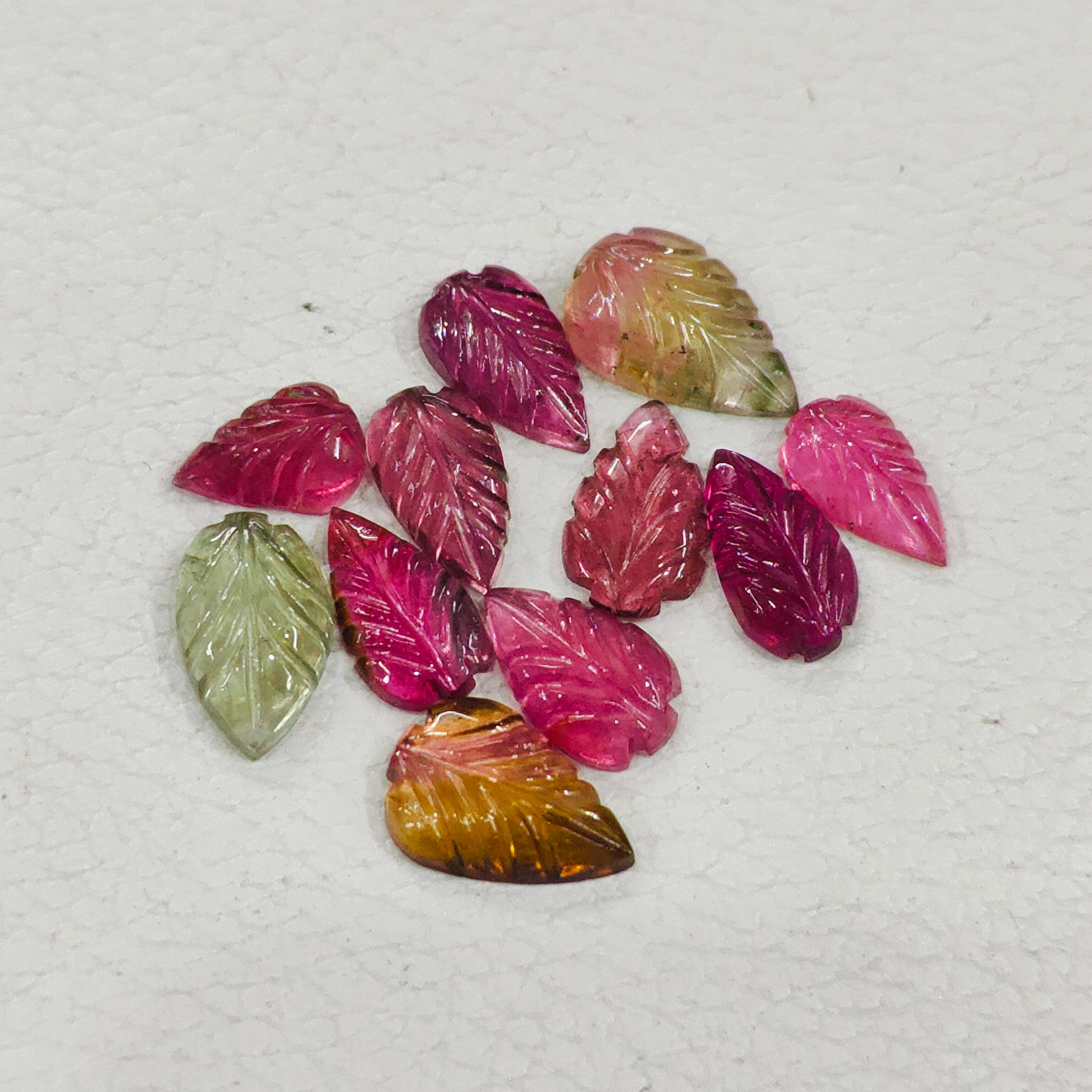 Awesome Natural Pink Tourmaline Leaf Carved Gemstone Carving, 11 pieces approx. long 7.mm 8. mm make for jewelry