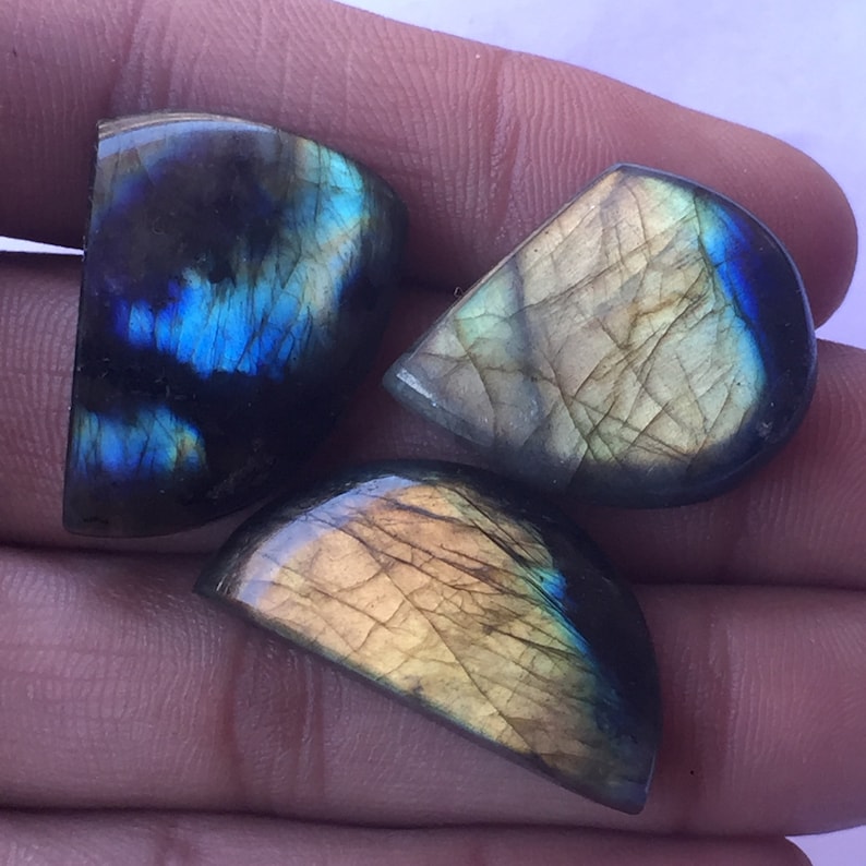 Best For Silver 100/%Natural Labradorite Cabochon Gemstone Handmade Smooth 3 Pieces Labradorite Gemstone Mix Shape Size- 31x16x9 MM 48 Cts