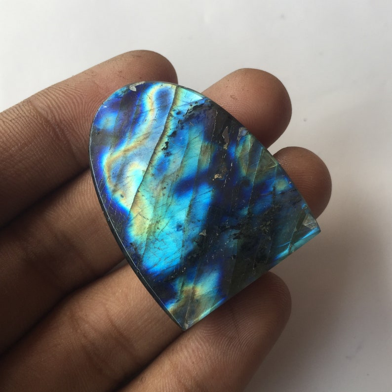 Multi Blue Flashy Bullet Fancy Shape Gorgeous Labradorite Cabochon Both Side Polish Size Cts Labradorite Use For Jewelry 38x29x7 MM 73