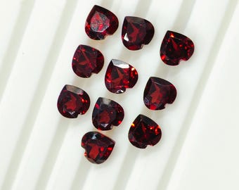Red Garnet Gemstone: 7x7mm Heart Cut, Jewelry Making, 10 Pcs