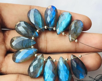 100%Natural Full Blue Flashy Labradorite Strand Loose Gemstone 10 Pieces Size 20x10 MM Make For Jewelry Making Wholesaler Labradorite