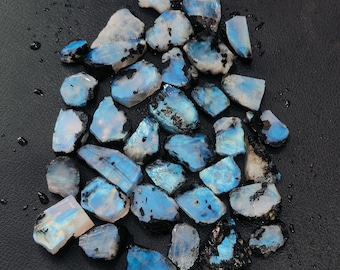 Very Pretty Rainbow Moonstone Rough Polish Both Side flat Approx.20x15x10 MM .\ 20 pieces Blue Flashy Black Dots Rainbow Use For Jewelry