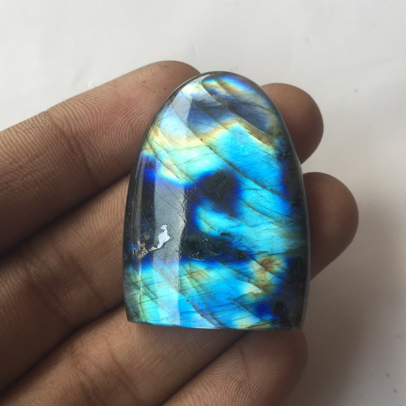 Multi Blue Flashy Bullet Fancy Shape Gorgeous Labradorite Cabochon Both Side Polish Size Cts Labradorite Use For Jewelry 38x29x7 MM 73