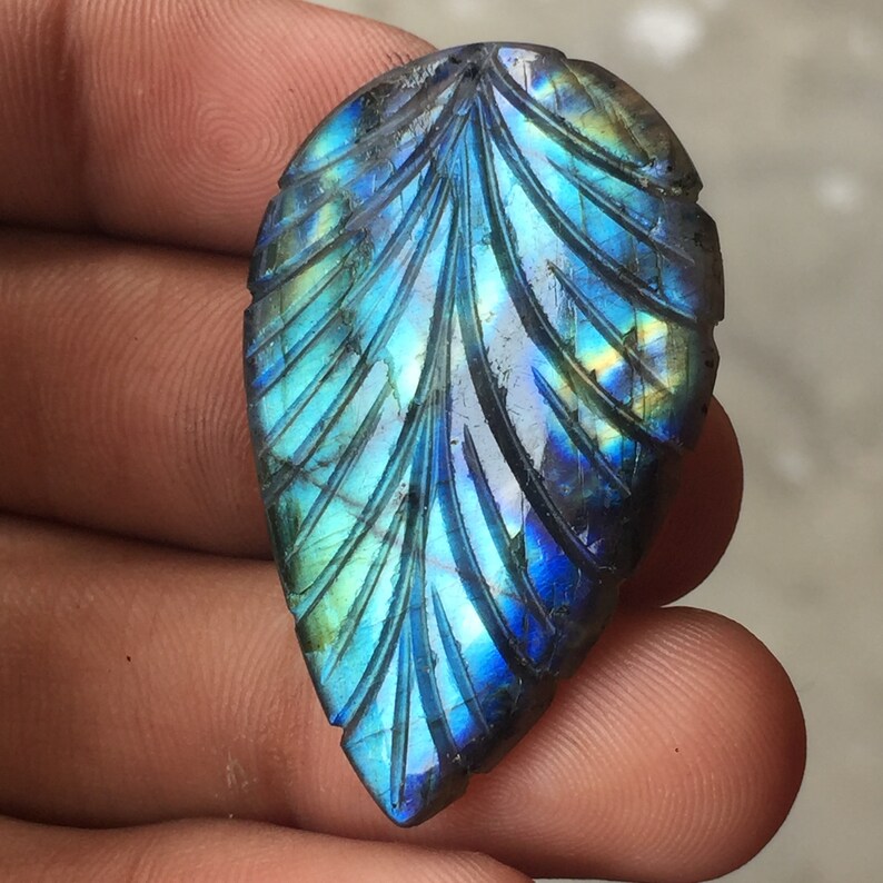 Beautiful Carving Labradorite Cabochon Gemstone Use For Jewelry Natural Unique Flashy Labradorite Gemstone pear Shape Size-42x27x5 MM 50 Ct