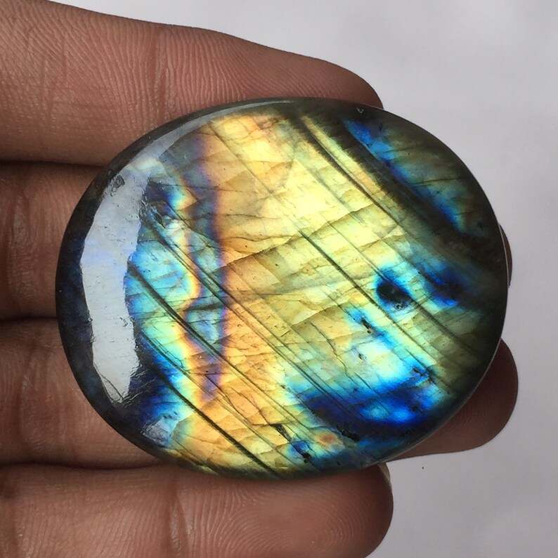 100/%Natural Labradorite Cabochon Gemstone Handmade Gemstone Oval Shape Multi Fire Both Side Polish Size 49x42x9 MM Labradorite Semi Precious