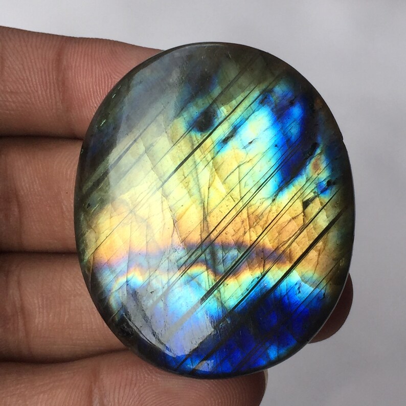 100/%Natural Labradorite Cabochon Gemstone Handmade Gemstone Oval Shape Multi Fire Both Side Polish Size 49x42x9 MM Labradorite Semi Precious