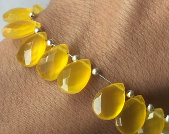 Beautiful Yellow Onyx Slanted Beads 10 pieces 1 line ,Pear Shape Semi Precious Gemstone Cabochon, Loose Gemstone Size- 8x12 MM Cut Gemstone