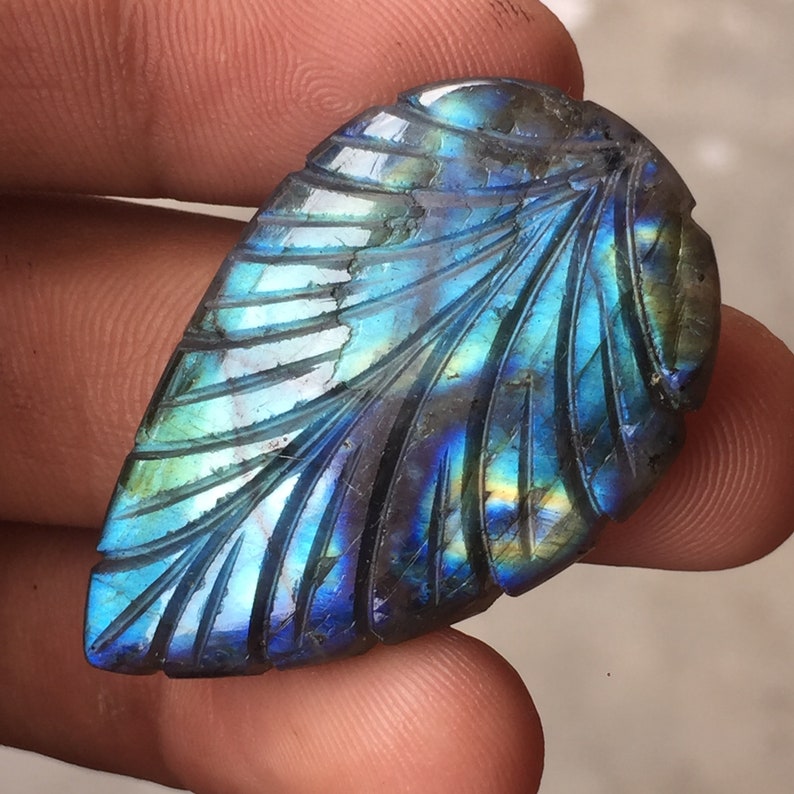 Beautiful Carving Labradorite Cabochon Gemstone Use For Jewelry Natural Unique Flashy Labradorite Gemstone pear Shape Size-42x27x5 MM 50 Ct
