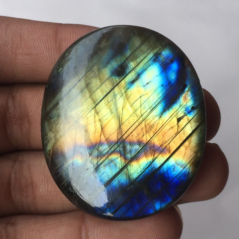 100/%Natural Labradorite Cabochon Gemstone Handmade Gemstone Oval Shape Multi Fire Both Side Polish Size 49x42x9 MM Labradorite Semi Precious