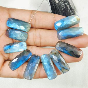 Awesome Blue Flashy Labradorite Briolette Beads Size 20x8 MM Rectangle Shape Genuine Labradorite Gemstone Handmade Polish Use For Jewelry