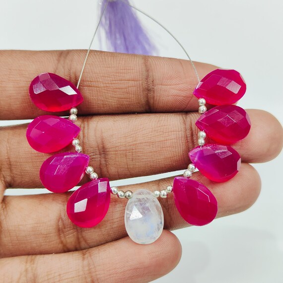 Pink Onyx Briolette Strand Loose Gemstone Semi Precious Stone Size