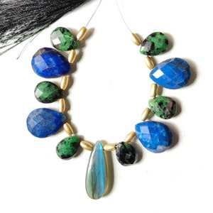 1 Strang Lapislazuli Größe 18x13 MM 4 Stück Zoisit Rubin und 6 Stück Größe 12 x 8 MM Labradorit 26 x 9 MM