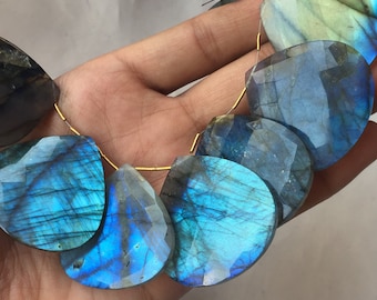 Full Blue Flashy Labradorite Briolette Cut Gemstone, Labradorite Gems, Heart Shape Strand, Semi Precious Briolette, Size 30 MM 5 Pieces