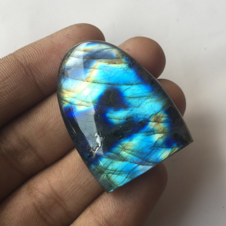 Multi Blue Flashy Bullet Fancy Shape Gorgeous Labradorite Cabochon Both Side Polish Size Cts Labradorite Use For Jewelry 38x29x7 MM 73