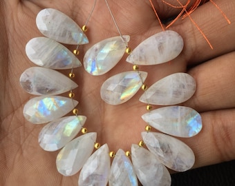 Pretty Rainbow Moonstone 10x20 MM Loose Gemstone Limited Stock handmade Stone Briolette Rainbow Moonstone 10 Pieces use For Jewelry