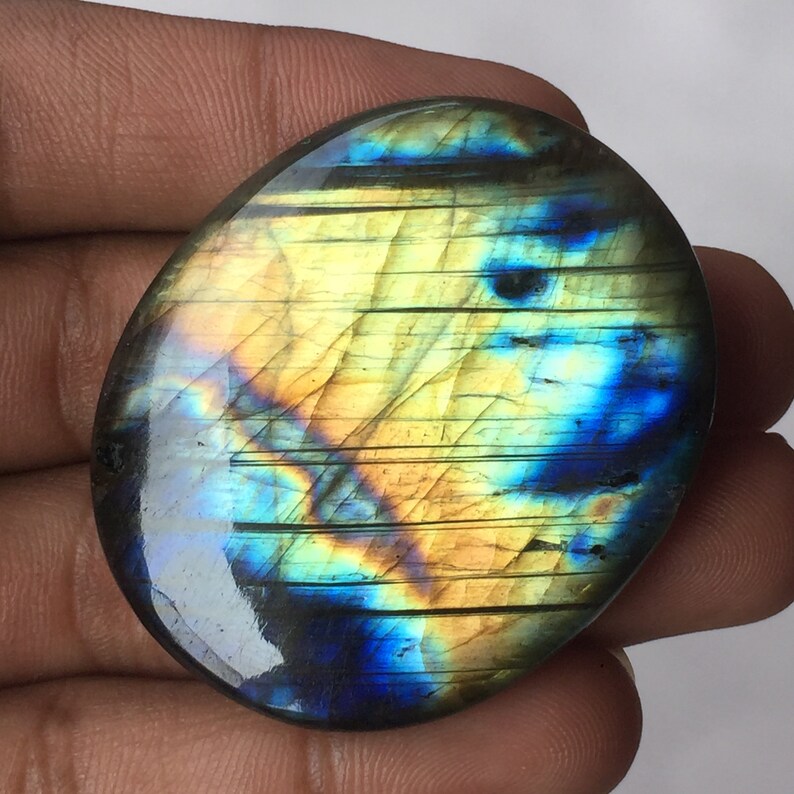100/%Natural Labradorite Cabochon Gemstone Handmade Gemstone Oval Shape Multi Fire Both Side Polish Size 49x42x9 MM Labradorite Semi Precious
