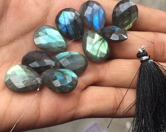 Multi Blue Flashy Labradorite 10 Pieces Faceted Gemstone, Pear Cut Labradorite Gems, Loose Beads Strand, Semi Precious Briolette,