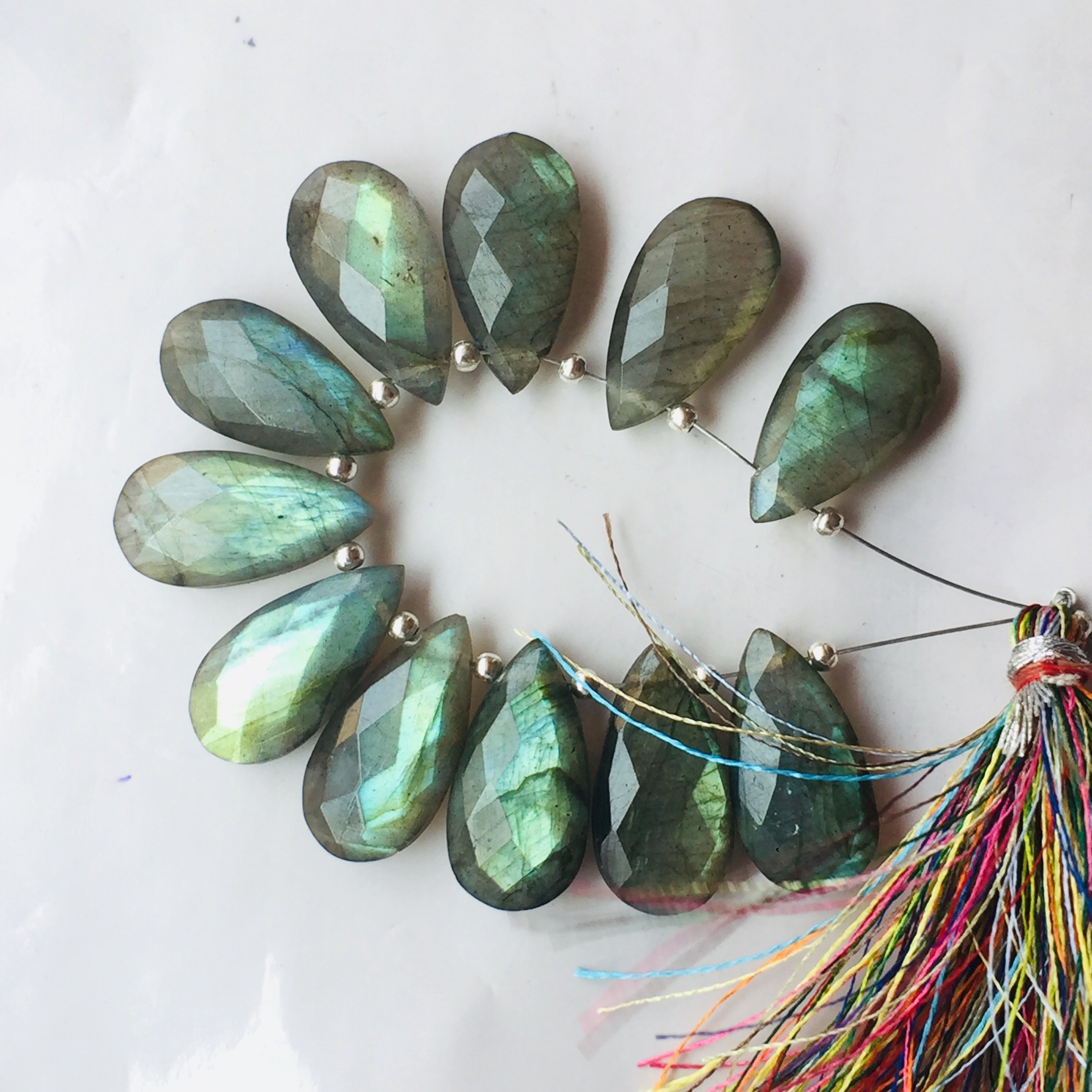 Top Rarest Shapes 20x10 MM Rarest Green Flashy Labradorite Handmade Polish, 10 Pieces ...