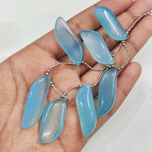 Premium Quality Aqua Chalcedony Smooth Cabochon Beads Size 36x12 MM Approx. 7 Beads Wholesaler Gemstone Use For Jewelry Gift For Her