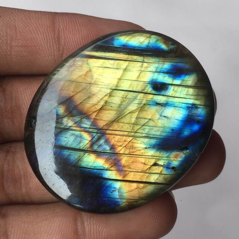 100/%Natural Labradorite Cabochon Gemstone Handmade Gemstone Oval Shape Multi Fire Both Side Polish Size 49x42x9 MM Labradorite Semi Precious