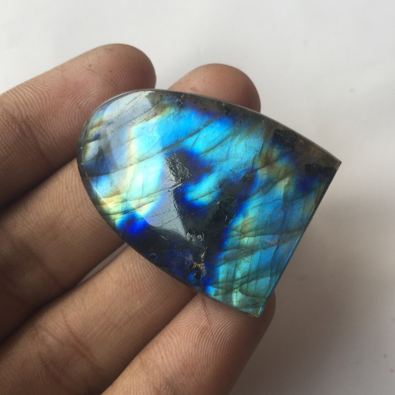 Multi Blue Flashy Bullet Fancy Shape Gorgeous Labradorite Cabochon Both Side Polish Size Cts Labradorite Use For Jewelry 38x29x7 MM 73