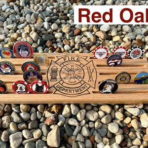 Custom Hardwood Challenge Coin Holder - Personalized Display | Red Oak, Maple, Hickory, Poplar Holds 20-30 Coins | Engraved Names & Designs