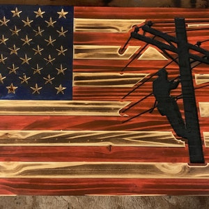 Lineman Appreciation Rustic Flag, Lineman Flag, American Flag, Burnt Flag, Black Flag, Electrician, Lineman