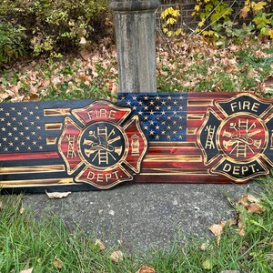 Firefighter Rustic Wooden Flag Maltese Cutoff Firefighting Shape