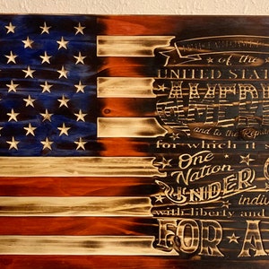 Rustikale amerikanische Flagge. Treueschwur-Flagge. Benutzerdefinierte geschnitzt, High Detail perfektes Geschenk! Pfand. Amerika, Vaterlandsliebe