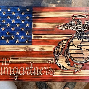Rustic Wooden American Flag - US Marines Military - Patriotic Wall Art - Distressed Wood Decor - Veteran Gift - Officially Licensed by USMC