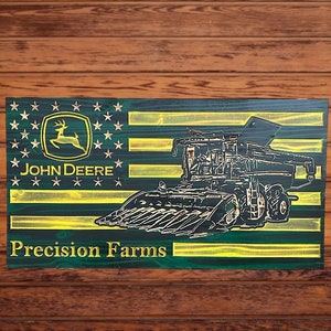 Giant Carved John Deere Name/business flag. Combine