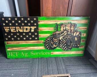 Giant Carved Fendt Name/business flag. Combine tractor more