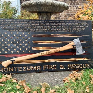 24x46 Maltese Flag - Firefighter Prayer - Thin Red Line Flag - Fire and Rescue - Maltese Cross - Fire ax - Engraved Wood Flag - Custom Flag