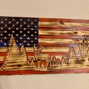 Beautiful Bow Hunter Carved Flag. Matthews, PSA Fred Bear deer hunting, buck hunter Custom carved rustic flag!