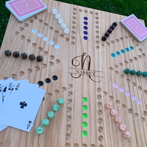 4 and 6 player Red Oak Jokers and Marbles board game. Cracked Crystal Marbles, Sorry game. card game. Marble Game. Wahoo, Aggravation.