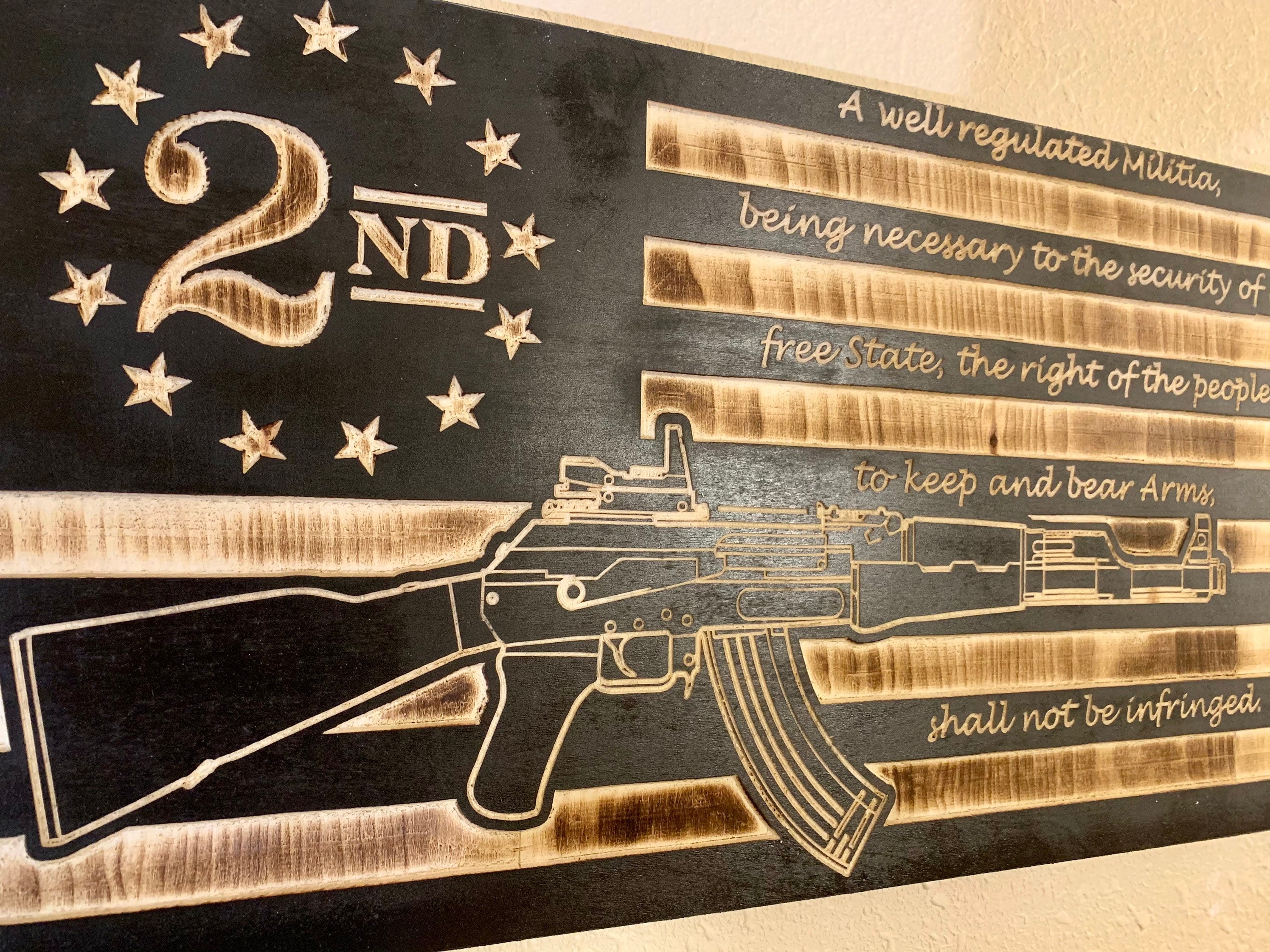 2nd Amendment Rifle Rustic American flag. Custom Carved high | Etsy