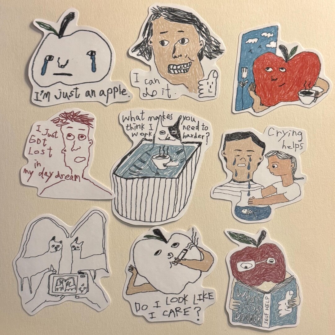 Crying Help | Quirky Vinyl Sticker | Coloured Pencil Illustration ...