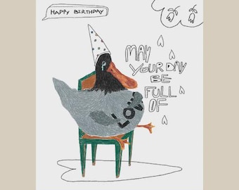 Duck Birthday Card, Illustrated Greeting Card | Whimsical Card | Non AI Art | Small Business | ohimgood