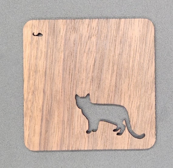 Square Walnut Cat Coasters, Set of 4