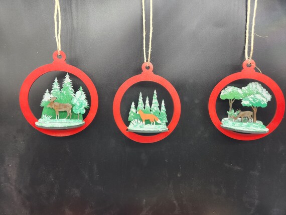 Lase Cut Wood Hand Painted 3D Christmas Ornaments