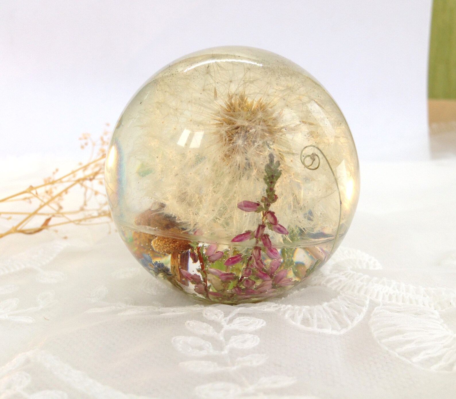 Resin Sphere Sculpture With Pressed Flowers and Mushrooms Etsy