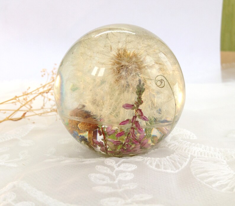 Resin Sphere Sculpture With Pressed Flowers and Mushrooms Etsy
