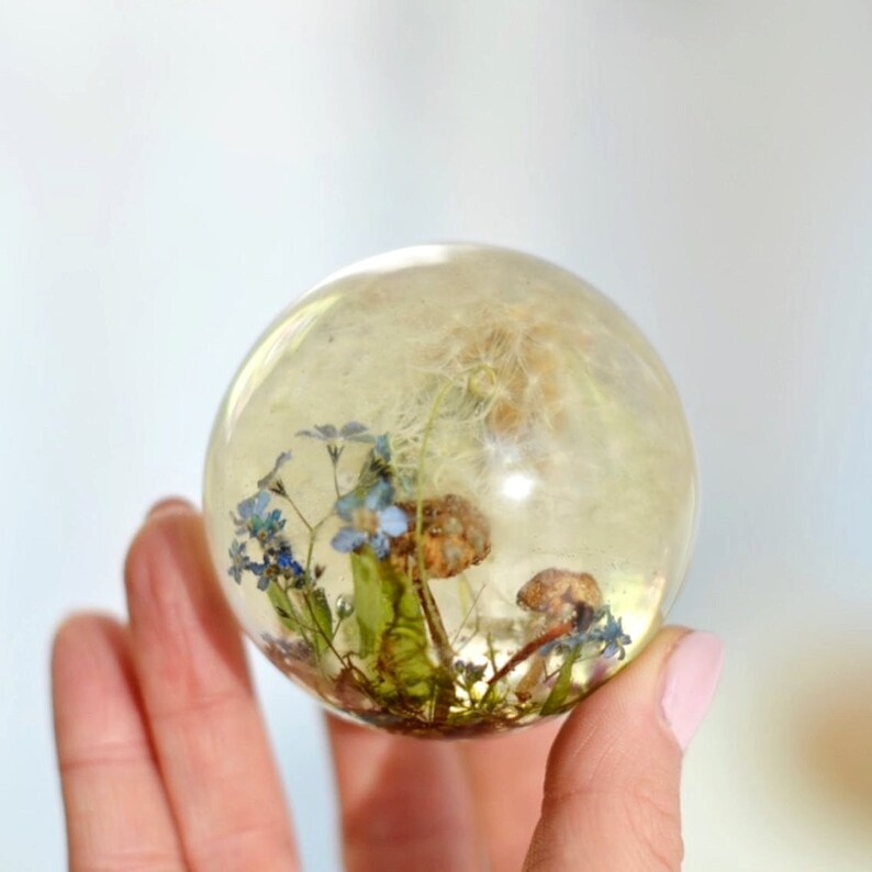 Resin Sphere Sculpture With Pressed Flowers and Mushrooms Etsy