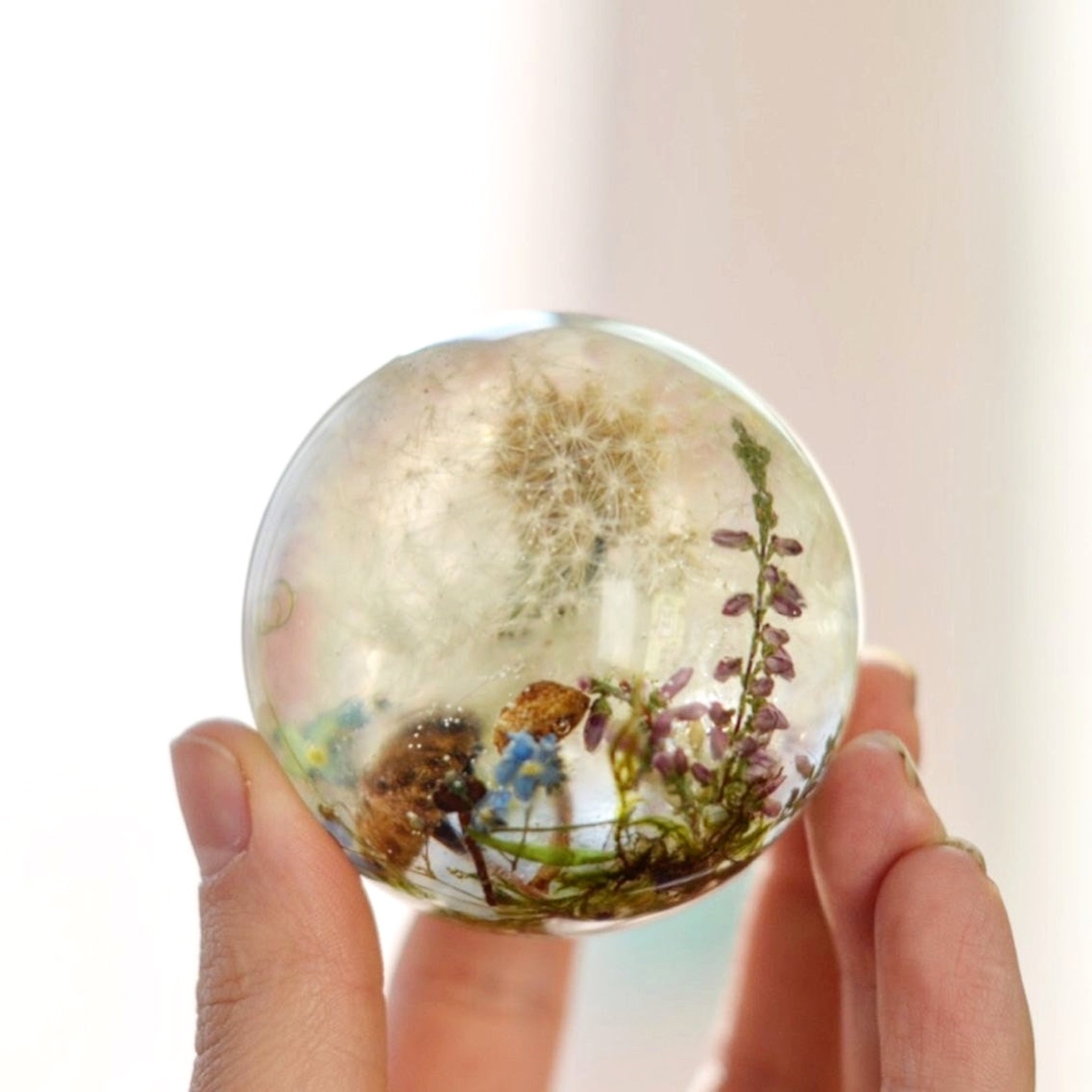Resin sphere sculpture with pressed flowers and mushrooms Etsy